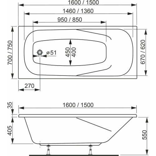 Акриловая ванна VagnerPlast Aronia 160х75 VPBA160ARN2X-04-1