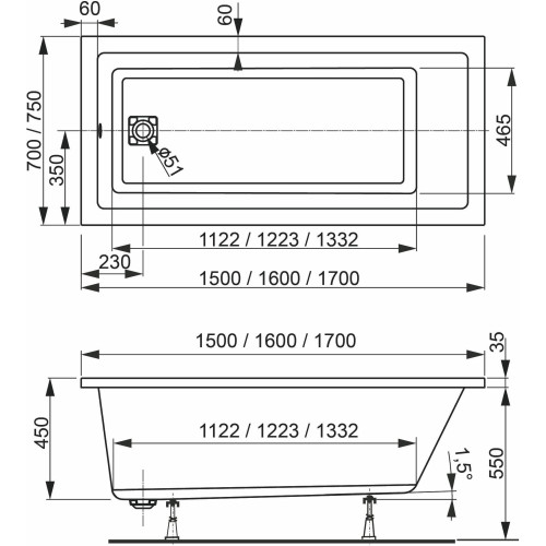 Акриловая ванна VagnerPlast Cavallo 150х70 VPBA157CAV2X-04-1