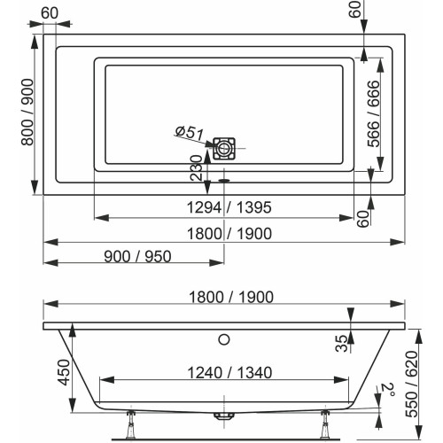Акриловая ванна VagnerPlast Cavallo 190х90 VPBA190CAV2X-04-1
