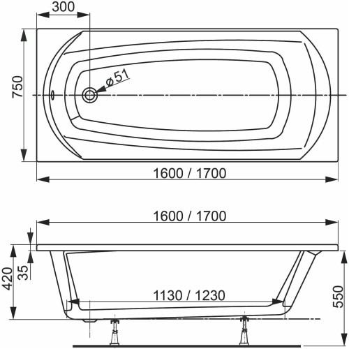 Акриловая ванна VagnerPlast Ebony 170х75 VPBA170EBO2X-04-1