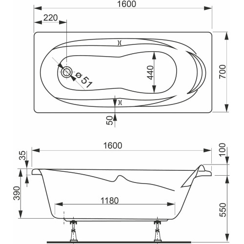 Акриловая ванна VagnerPlast Kleopatra 160х70 VPBA167KLE2X-04-1