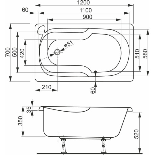 Акриловая ванна VagnerPlast Nike 120х70 VPBA127NIK2E-04-1