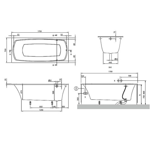 Квариловая ванна Villeroy&Boch My Art 170x75, с ножками, белая, UBQ170MYA2V-01-3