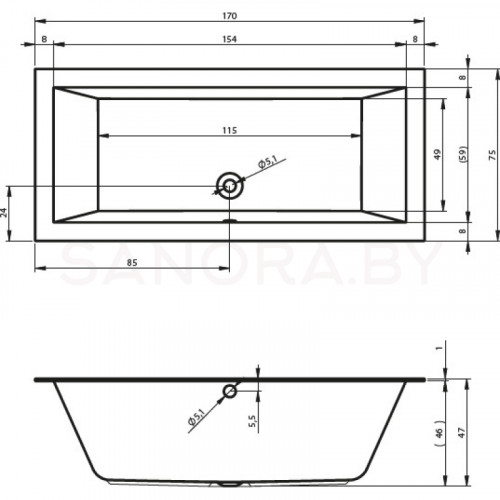 Акриловая ванна Riho Lugo Velvet 170x75-1
