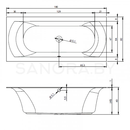 Акриловая ванна Riho Linares 180x80 BT46-3
