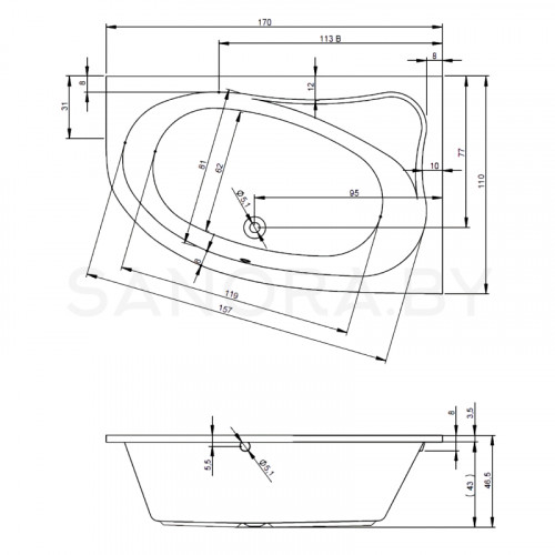 Акриловая ванна Riho Lyra 170x110 (левая)-2