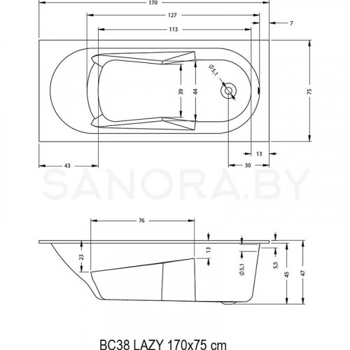 Акриловая ванна Riho Lazy 170х75-2