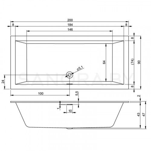 Акриловая ванна Riho Rethink Cubic 200x90-4