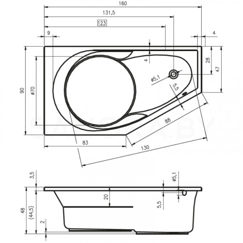 Акриловая ванна Riho Yukon 160х90 Right B008001005-4