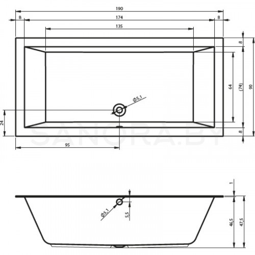 Акриловая ванна Riho Lugo Velvet 190x90-1