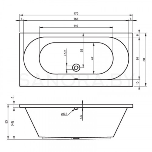 Акриловая ванна Riho Carolina 170x80-3