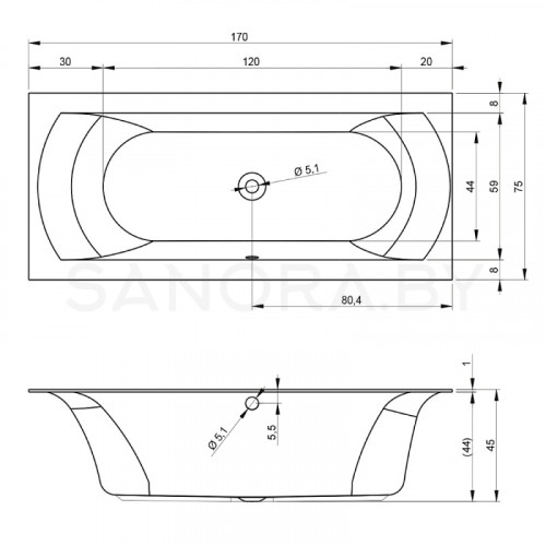 Акриловая ванна Riho Linares Velvet 170x75-2
