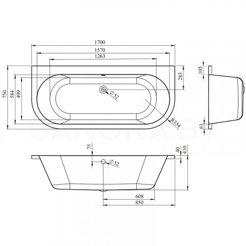 Акриловая ванна Lavinia Boho Art 170x75 37080075-2