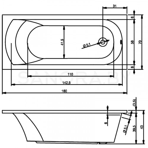 Акриловая ванна Riho Miami 160x70-2