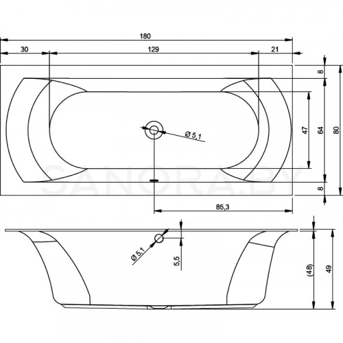 Акриловая ванна Riho Linares Velvet 180x80-2