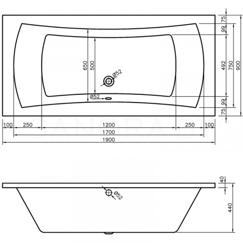 Акриловая ванна Lavinia Boho Evan 190x90 37110190-2