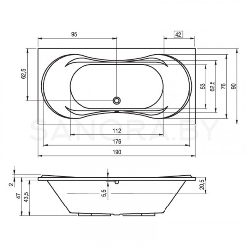 Акриловая ванна Riho Supreme 190x90-2