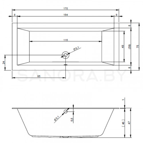 Акриловая ванна Riho Lugo 170x75-2