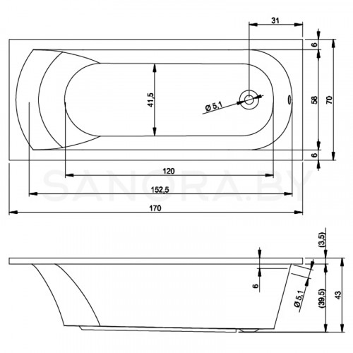 Акриловая ванна Riho Miami 170x70-2