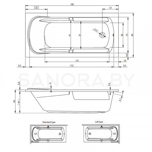 Акриловая ванна Riho Future XL 190x90-1