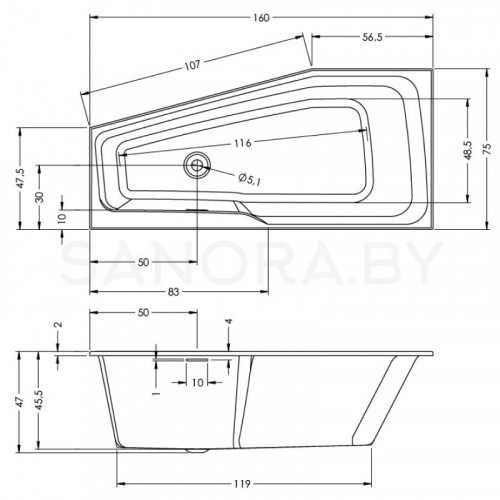 Акриловая ванна Riho Rethink Space 160x75 (правая)-2