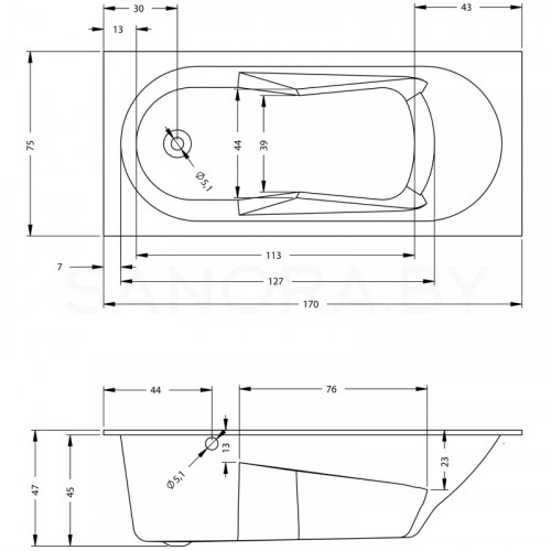 Акриловая ванна Riho Lazy 170х75 Left B080001005-2