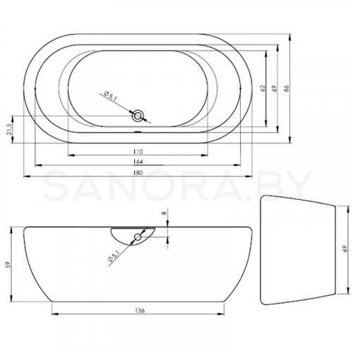 Акриловая ванна Riho Dua White 180x86-4