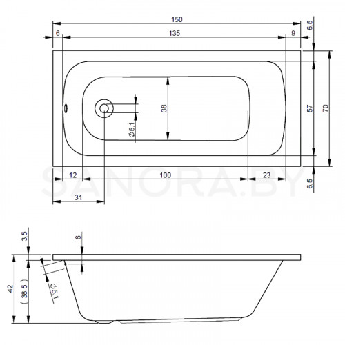 Акриловая ванна Riho Dola 150x70-1