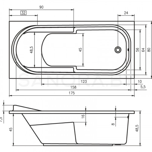 Акриловая ванна Riho Columbia 175x80-2