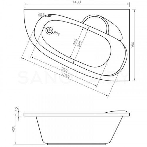 Акриловая ванна Lavinia Boho Bell Pro 140x95 3702140R-8