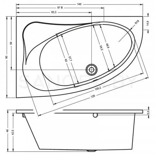 Акриловая ванна Riho Lyra 140x90 (правая)-2