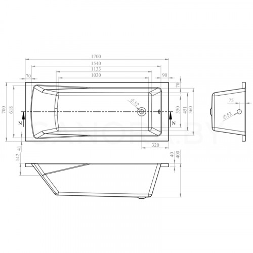 Акриловая ванна Lavinia Boho One 170x70 37010070-3