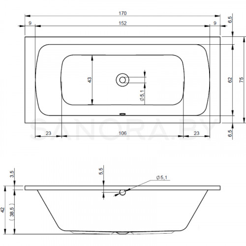 Акриловая ванна Riho Dola S 170x75-1