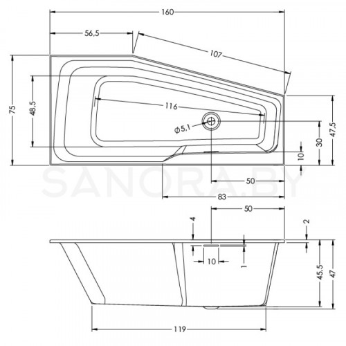 Акриловая ванна Riho Rethink Space 160x75 (левая)-2