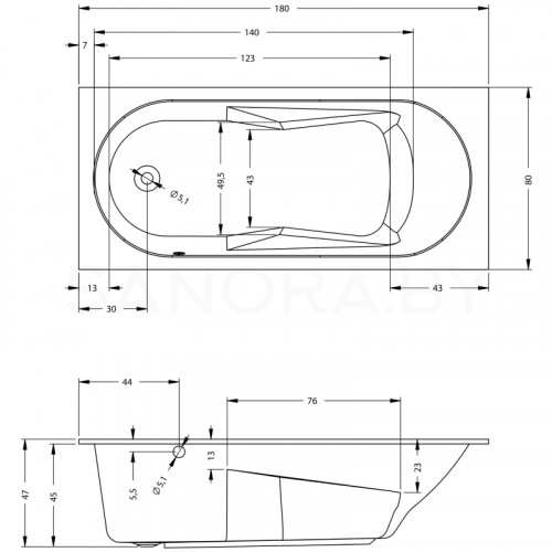 Акриловая ванна Riho Lazy 180х80 Left B083001005-2