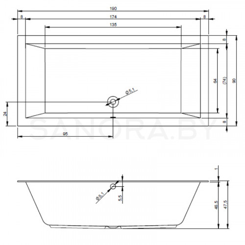 Акриловая ванна Riho Lugo 190x90-2