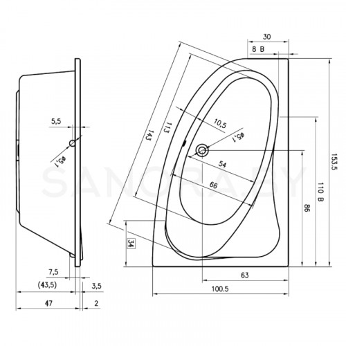 Акриловая ванна Riho Lyra 153x100 (левая)-2