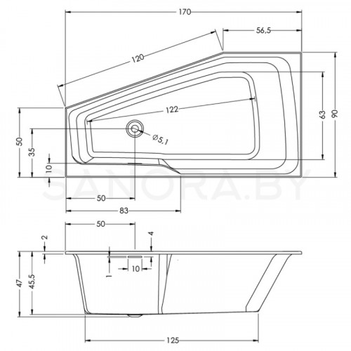 Акриловая ванна Riho Rethink Space 170x90 (правая)-2