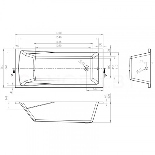 Акриловая ванна Lavinia Boho One 170x75 37010075-3
