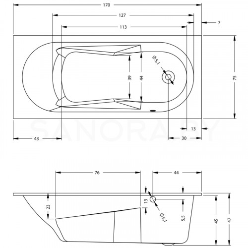 Акриловая ванна Riho Lazy 170х75 Right B079001005-2