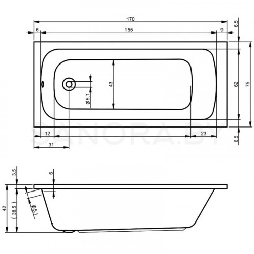 Акриловая ванна Riho Dola 170x75-1