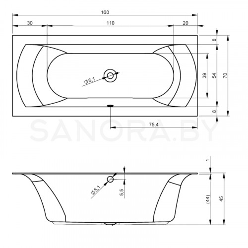 Акриловая ванна Riho Linares 160x70 BT42-3