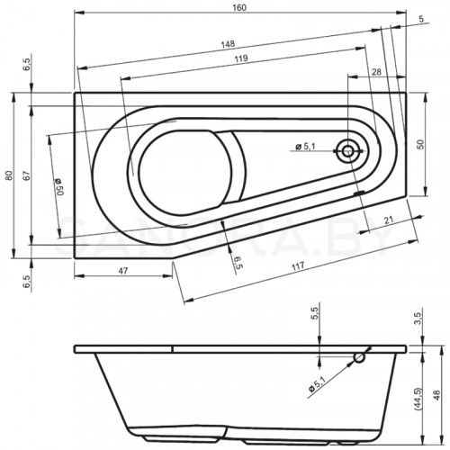 Акриловая ванна Riho Delta 160x80 (левая)-3