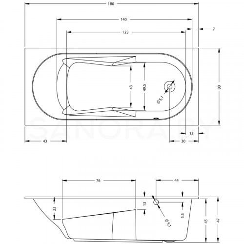 Акриловая ванна Riho Lazy 180х80 Right B082001005-2
