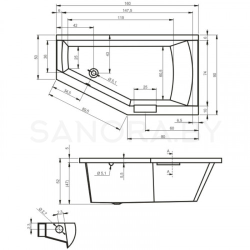 Акриловая ванна Riho Geta Left 160x90-2