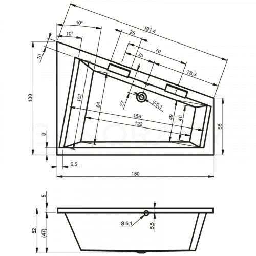 Акриловая ванна Riho Doppio 180х130 Left B034001005-4