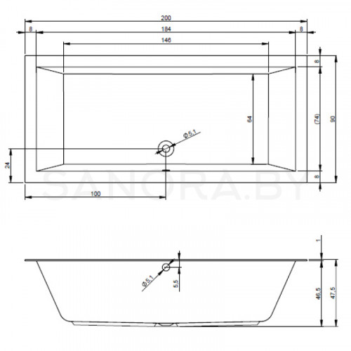 Акриловая ванна Riho Lugo 200x90-2