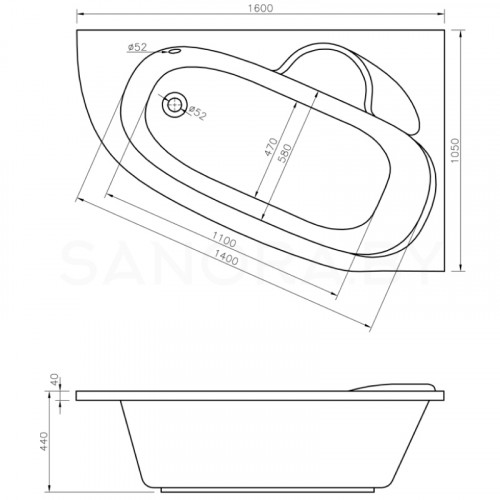 Акриловая ванна Lavinia Boho Bell Pro 160x105 3702160L-8