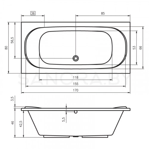 Акриловая ванна Riho Taurus 170x80 BC07-3