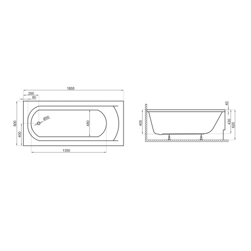 Акриловая ванна Polimat Classic 180*80 с ножками-4
